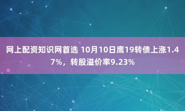网上配资知识网首选 10月10日鹰19转债上涨1.47%，转股溢价率9.23%